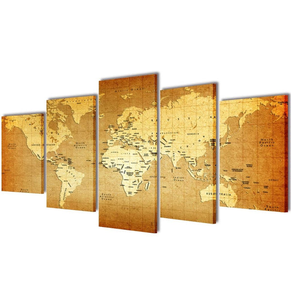  Canvas Wall Print Set World Map S