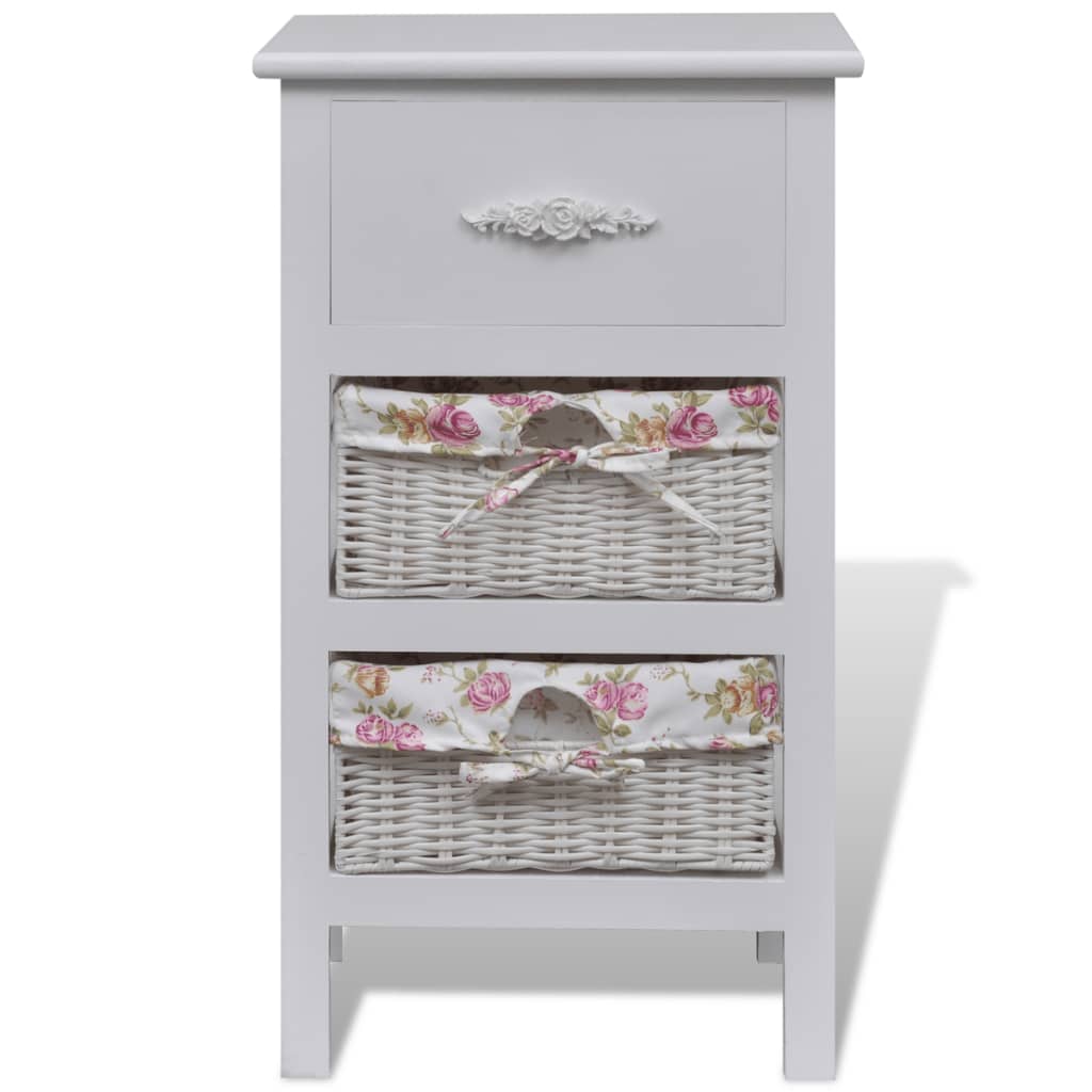Cabinet with 1 Drawer and 2 Baskets White Wood