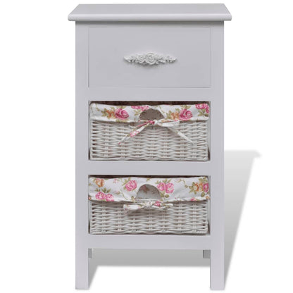 Cabinet with 1 Drawer and 2 Baskets White Wood