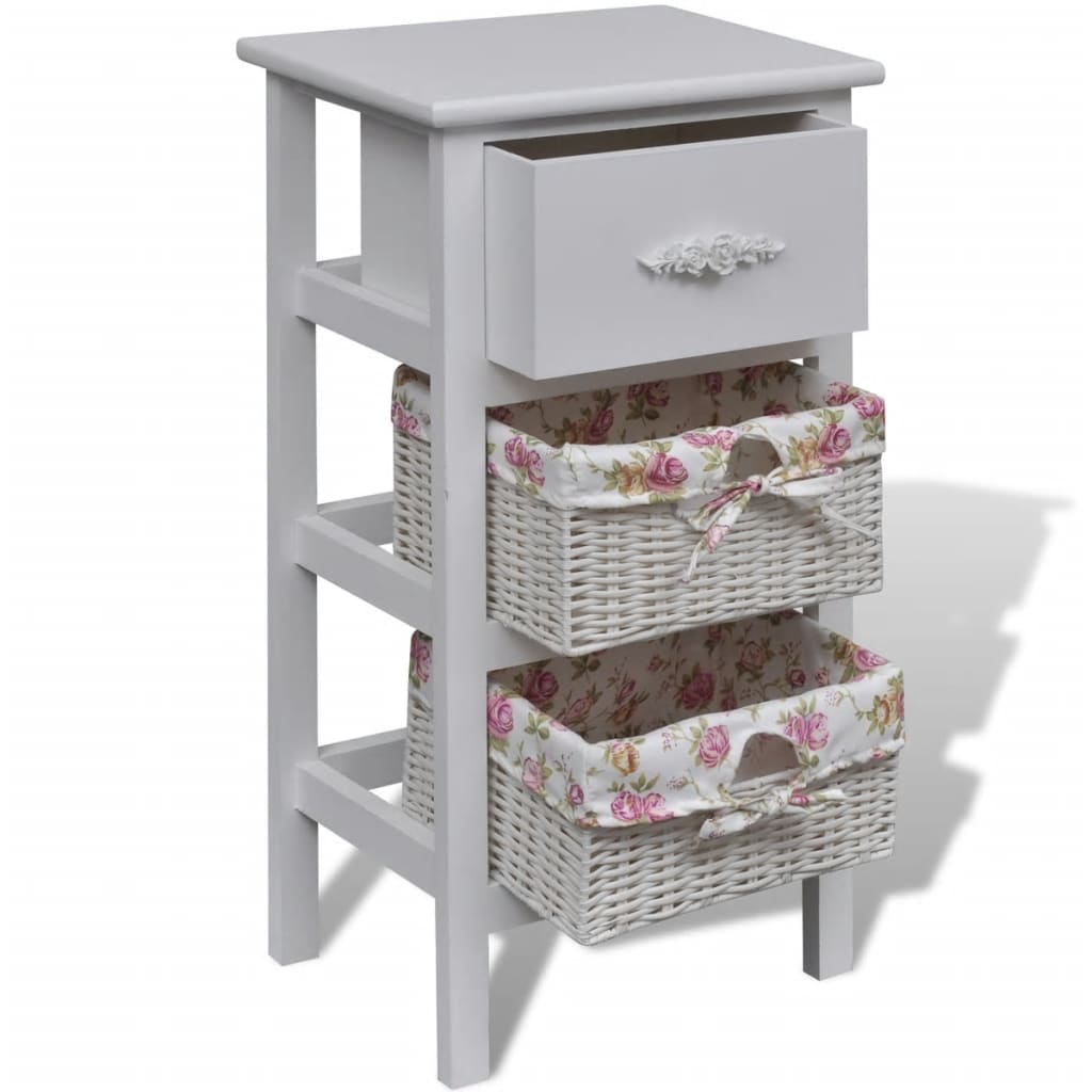 Cabinet with 1 Drawer and 2 Baskets White Wood