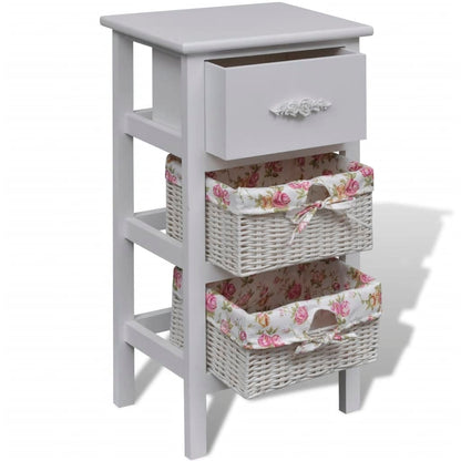 Cabinet with 1 Drawer and 2 Baskets White Wood