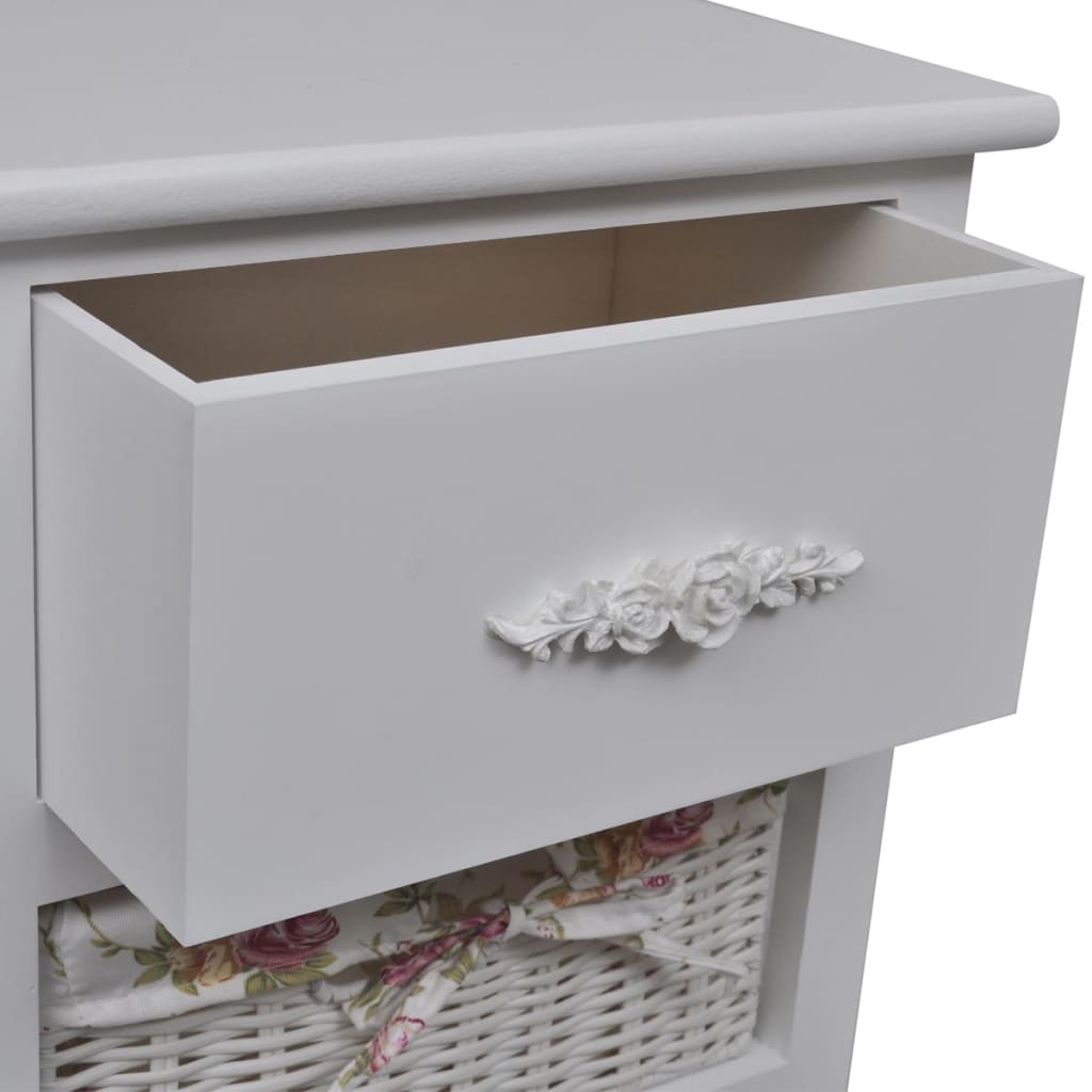 Cabinet with 1 Drawer and 2 Baskets White Wood