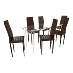 Dining Set Brown Slim Line Chair 6 pcs with 1 Glass Table