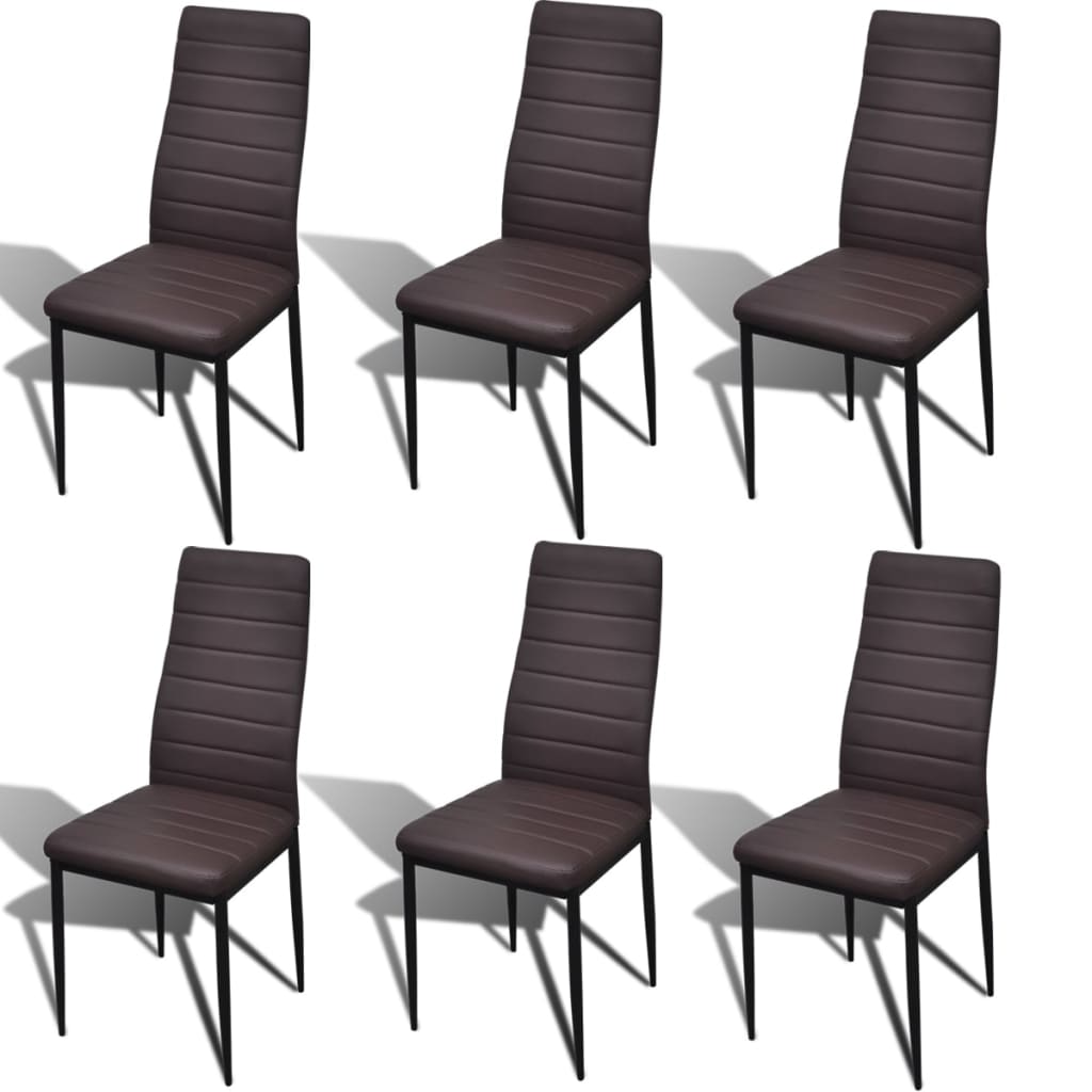 Dining Set Brown Slim Line Chair 6 pcs with 1 Glass Table