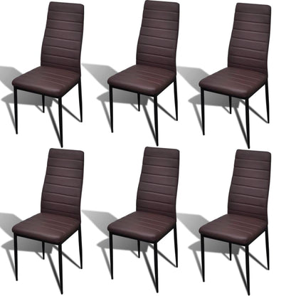Dining Set Brown Slim Line Chair 6 pcs with 1 Glass Table