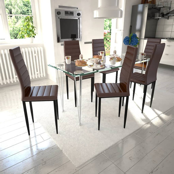 Dining Set Brown Slim Line Chair 6 pcs with 1 Glass Table
