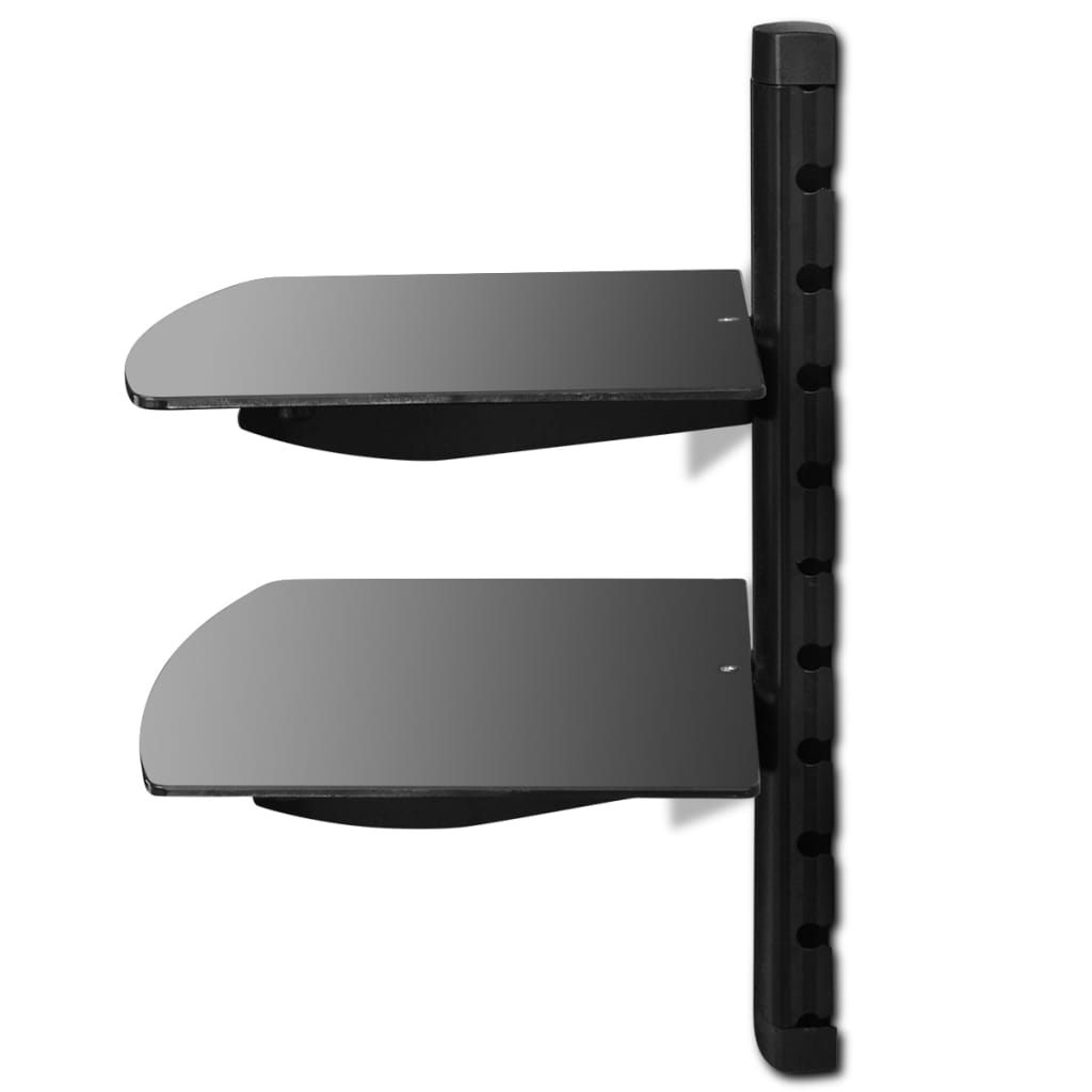2-Tier Wall Mounted Glass Dvd Shelf Black