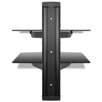 2-Tier Wall Mounted Glass Dvd Shelf Black
