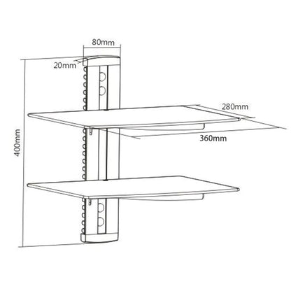 2-Tier Wall Mounted Glass Dvd Shelf Black