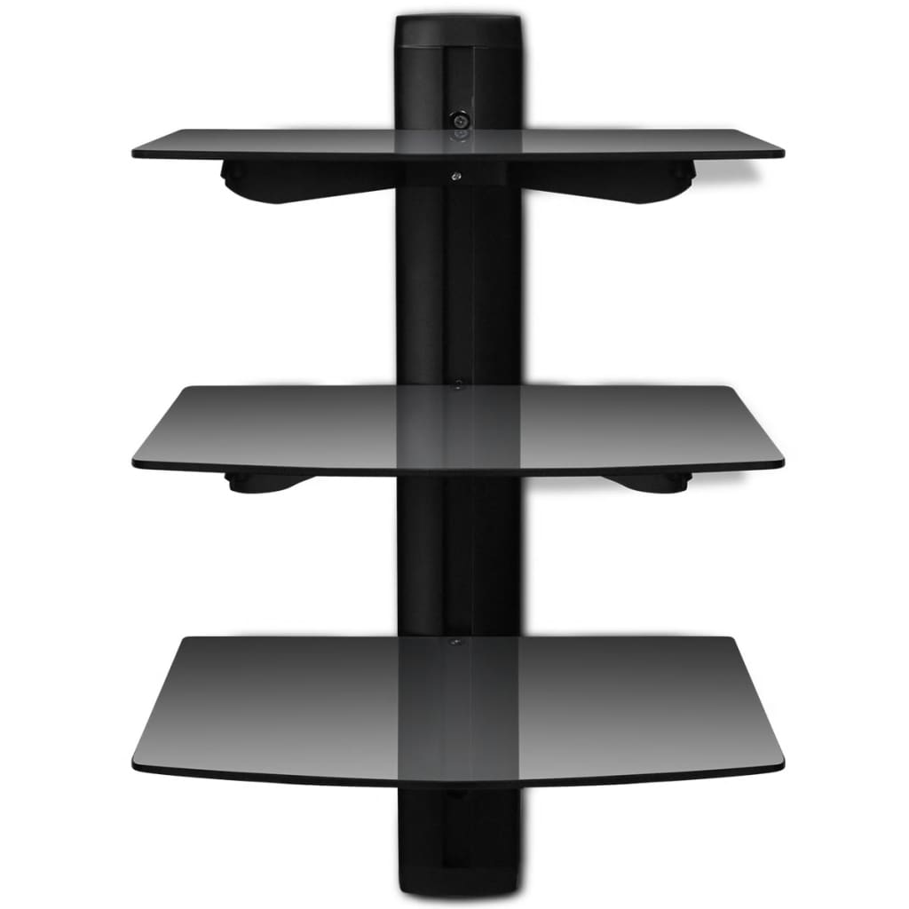 3-Tier Wall Mounted Glass Dvd Shelf Black