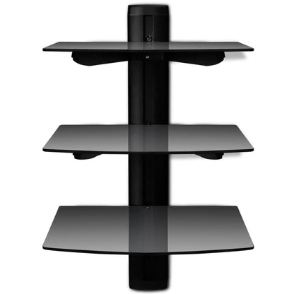 3-Tier Wall Mounted Glass Dvd Shelf Black