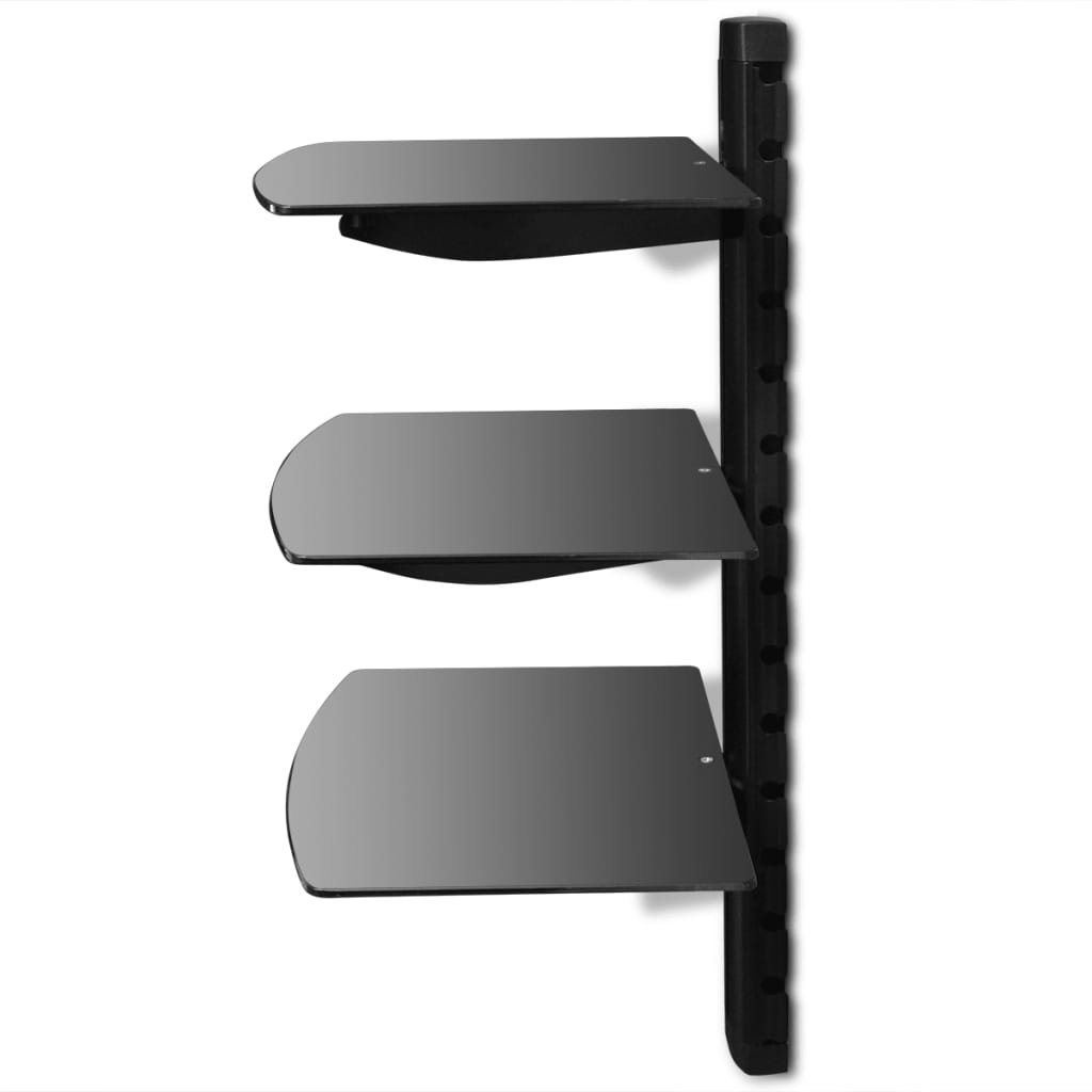 3-Tier Wall Mounted Glass Dvd Shelf Black