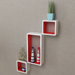3 White-red MDF Floating Wall Display Shelf Cubes Book/DVD Storage