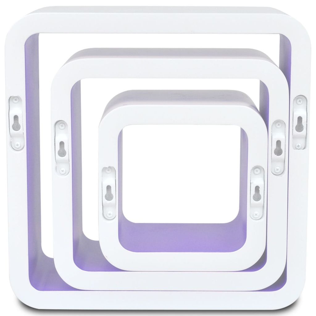 3 White-purple MDF Floating Wall Display Shelf Cubes Book/DVD Storage