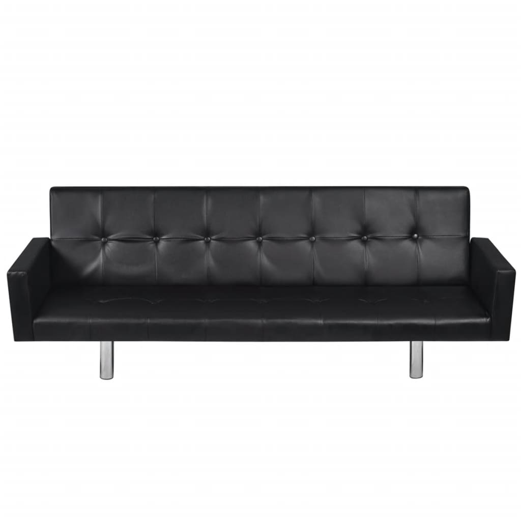 Sofa Bed with Armrest Black Artificial Leather