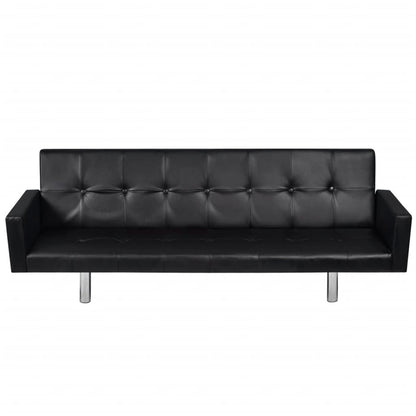 Sofa Bed with Armrest Black Artificial Leather