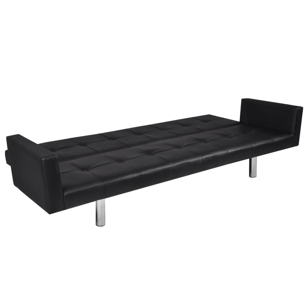 Sofa Bed with Armrest Black Artificial Leather
