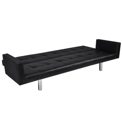 Sofa Bed with Armrest Black Artificial Leather