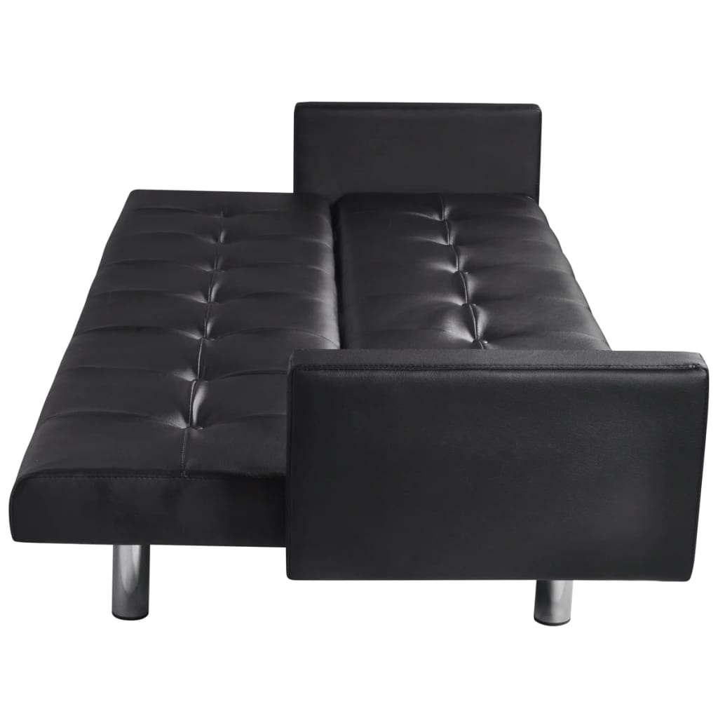 Sofa Bed with Armrest Black Artificial Leather