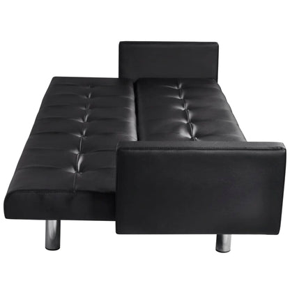Sofa Bed with Armrest Black Artificial Leather