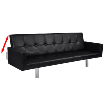 Sofa Bed with Armrest Black Artificial Leather