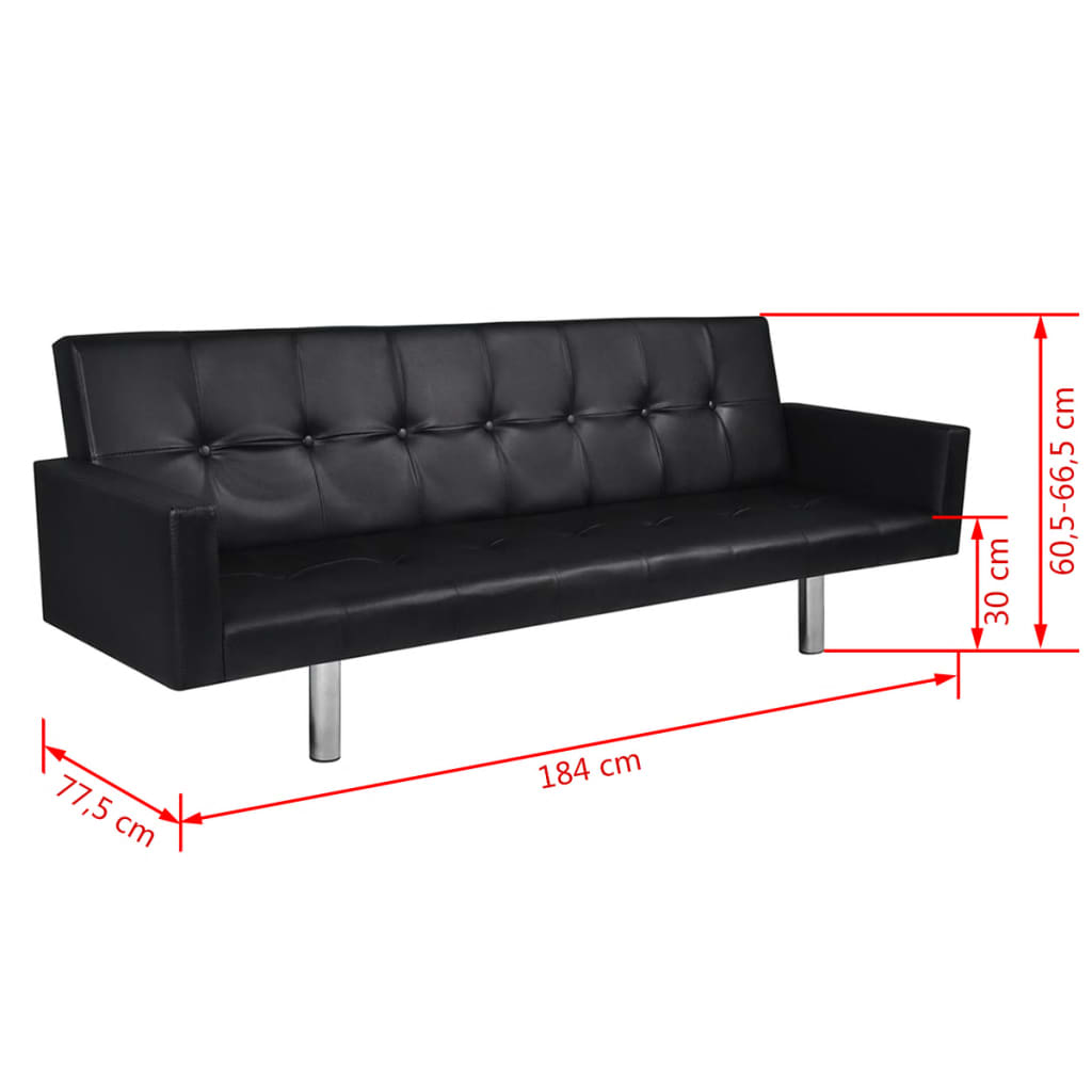 Sofa Bed with Armrest Black Artificial Leather