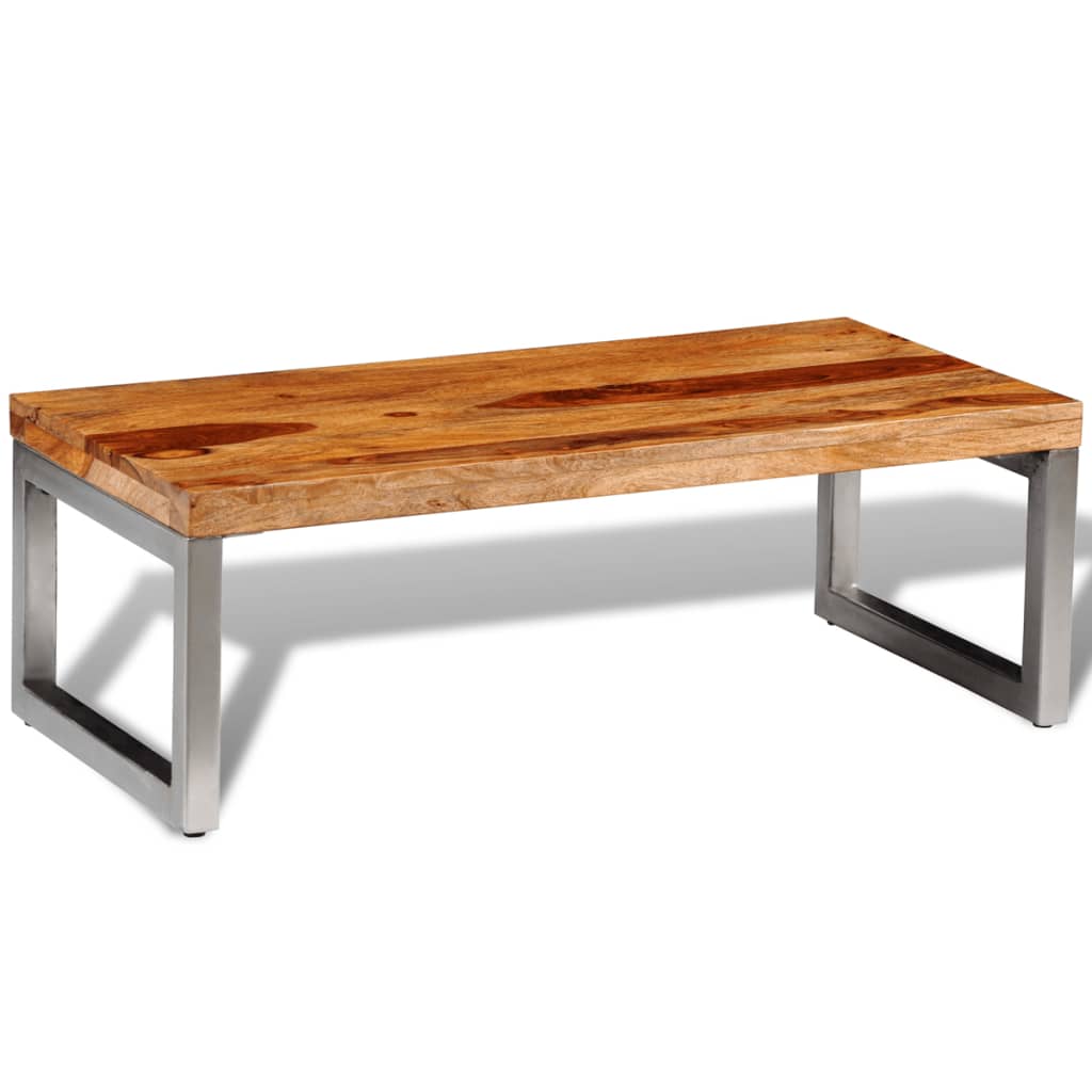 Solid Sheesham Wood Coffee Table With Steel Leg