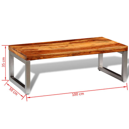 Solid Sheesham Wood Coffee Table With Steel Leg