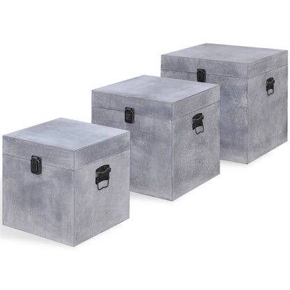 Storage Box Concrete 3 pcs Square Grey MDF