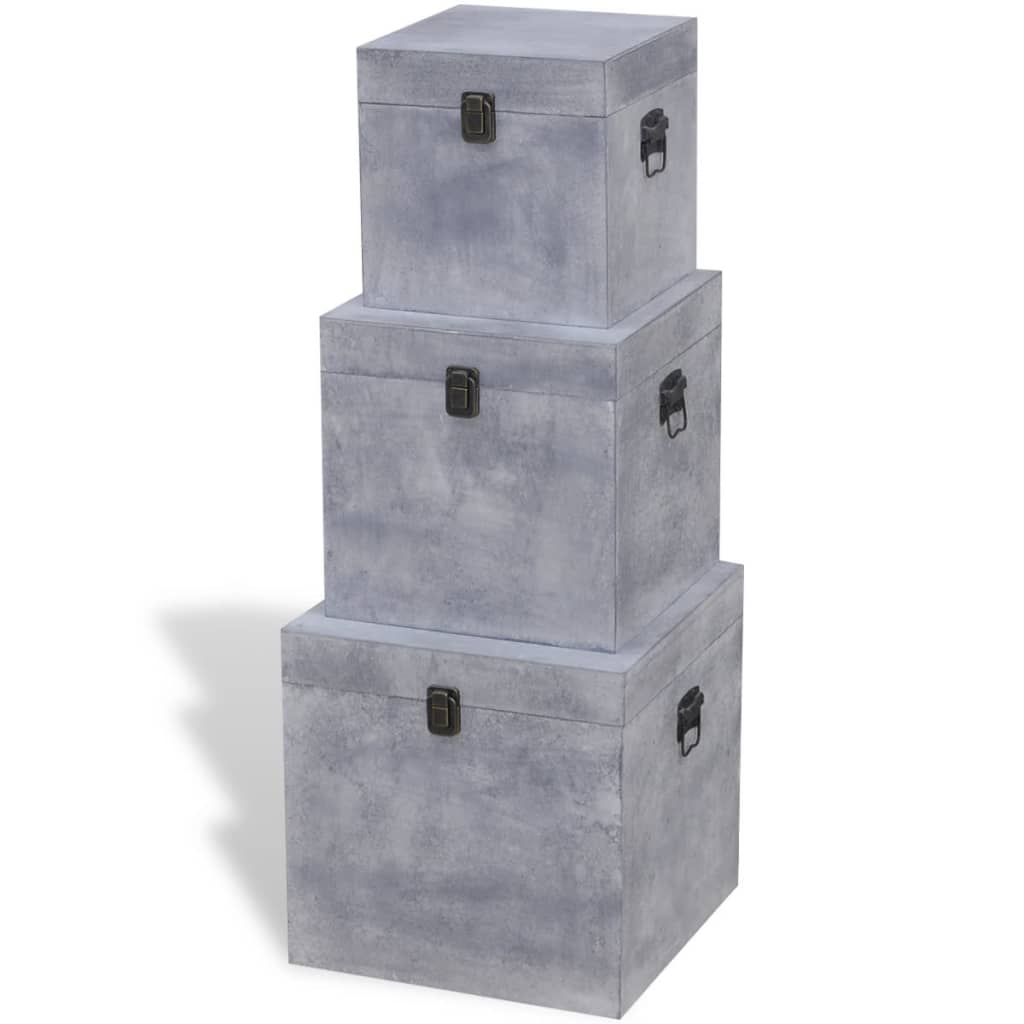 Storage Box Concrete 3 pcs Square Grey MDF