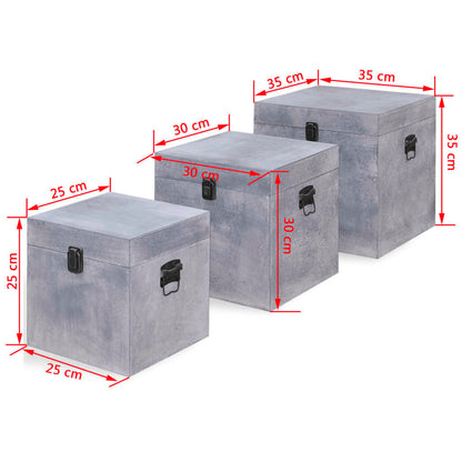 Storage Box Concrete 3 pcs Square Grey MDF