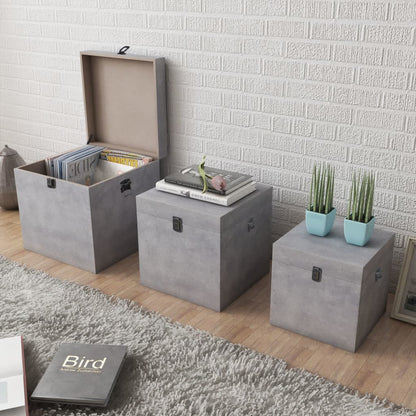 Storage Box Concrete 3 pcs Square Grey MDF