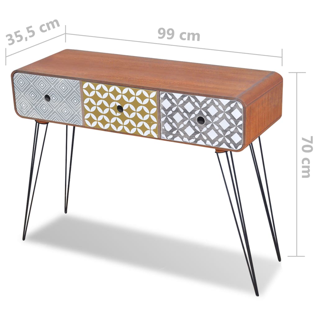 Console Table with 3 Drawers Brown