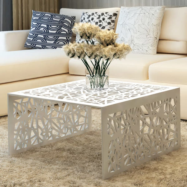  Coffee Table Silver Geometric Openwork Design Aluminium