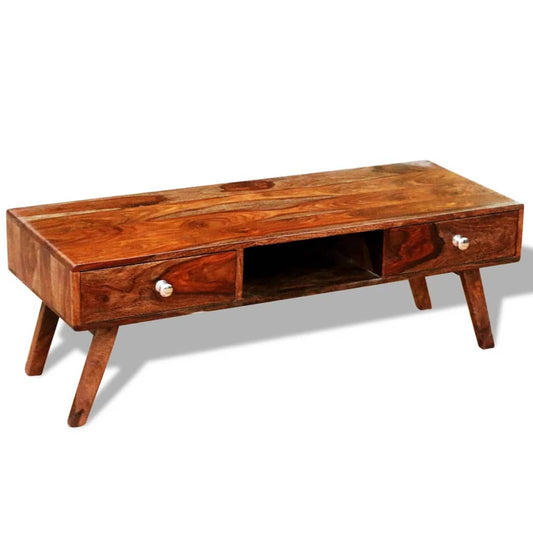 Solid Sheesham Wood Tv Cabinet Sideboard 2 Drawers Vintage 40 Cm
