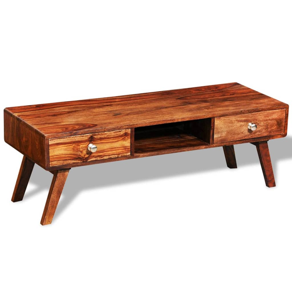 Solid Sheesham Wood Tv Cabinet Sideboard 2 Drawers Vintage 40 Cm