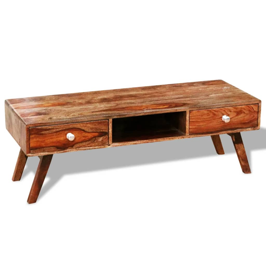Solid Sheesham Wood Tv Cabinet Sideboard 2 Drawers Vintage 40 Cm