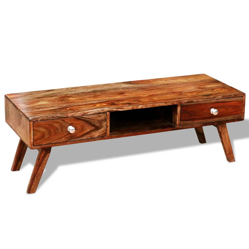 Solid Sheesham Wood Tv Cabinet Sideboard 2 Drawers Vintage 40 Cm