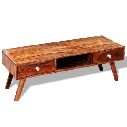 Solid Sheesham Wood Tv Cabinet Sideboard 2 Drawers Vintage 40 Cm