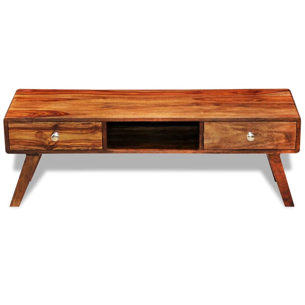 Solid Sheesham Wood Tv Cabinet Sideboard 2 Drawers Vintage 40 Cm