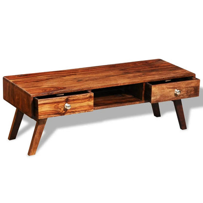 Solid Sheesham Wood Tv Cabinet Sideboard 2 Drawers Vintage 40 Cm