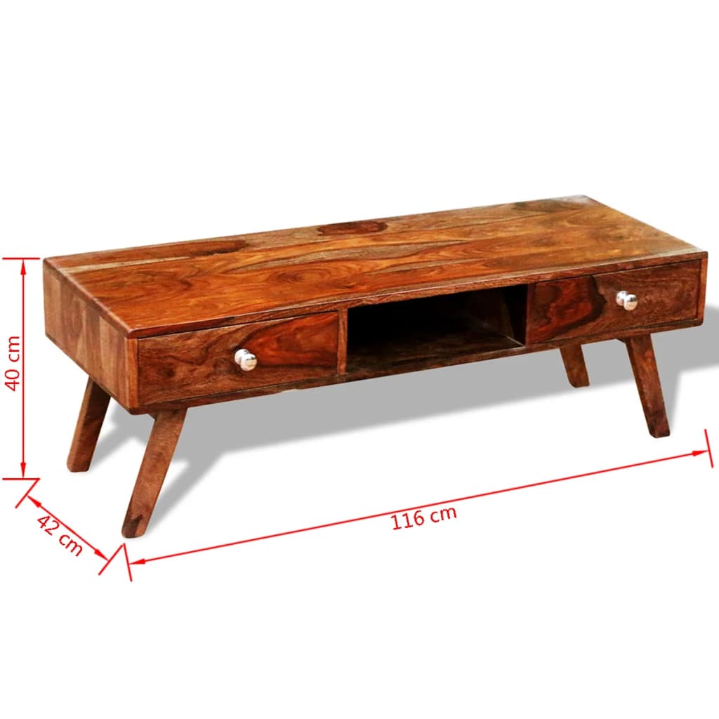 Solid Sheesham Wood Tv Cabinet Sideboard 2 Drawers Vintage 40 Cm