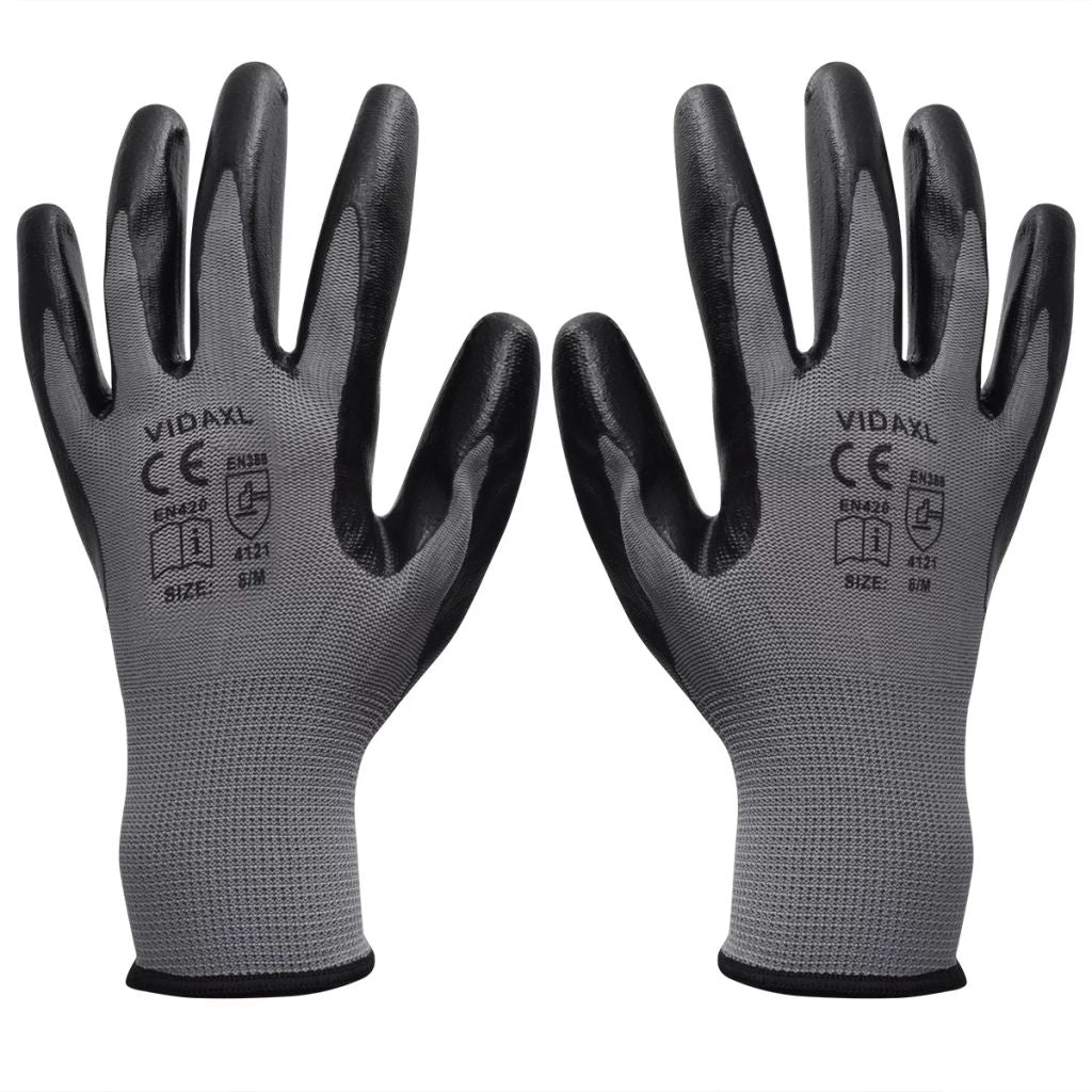 Work Gloves Nitrile 24 Pairs Grey and Black Size 8/M