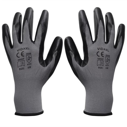 Work Gloves Nitrile 24 Pairs Grey and Black Size 8/M