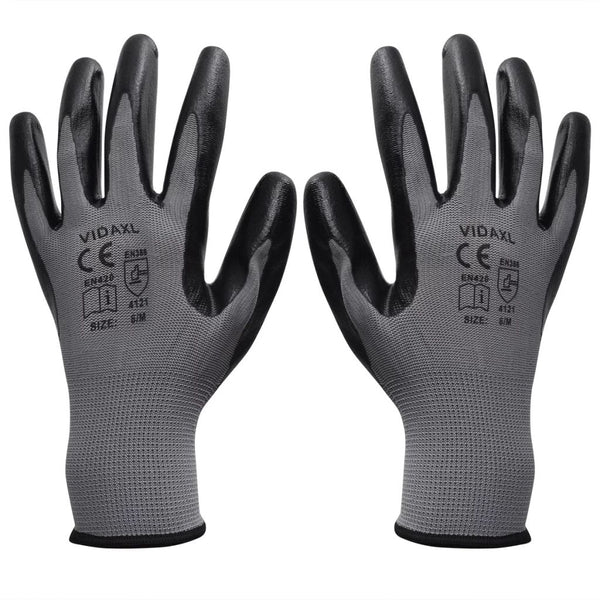  Work Gloves Nitrile 24 Pairs Grey and Black Size 8/M
