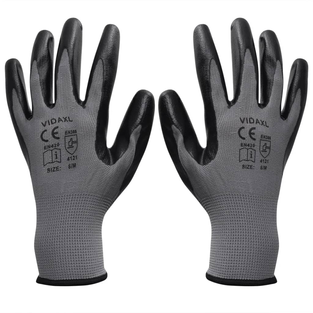 Work Gloves Nitrile 24 Pairs Grey and Black Size 9/L