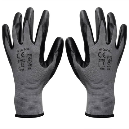 Work Gloves Nitrile 24 Pairs Grey and Black Size 9/L