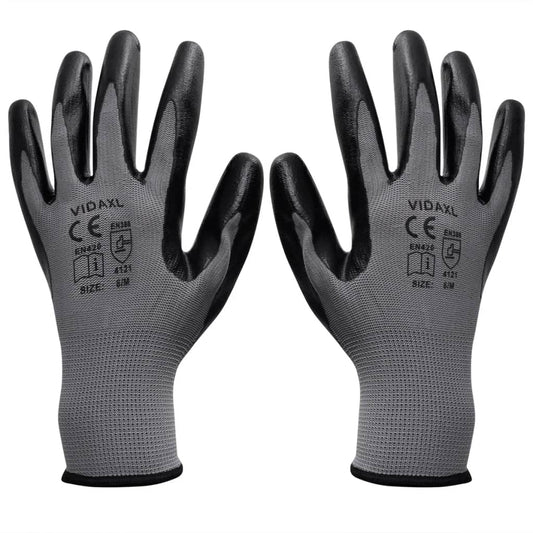 Work Gloves Nitrile 24 Pairs Grey and Black Size 9/L
