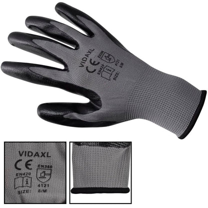 Work Gloves Nitrile 24 Pairs Grey and Black Size 9/L