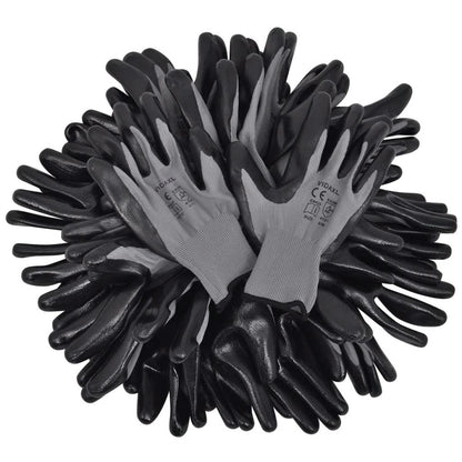 Work Gloves Nitrile 24 Pairs Grey and Black Size 9/L